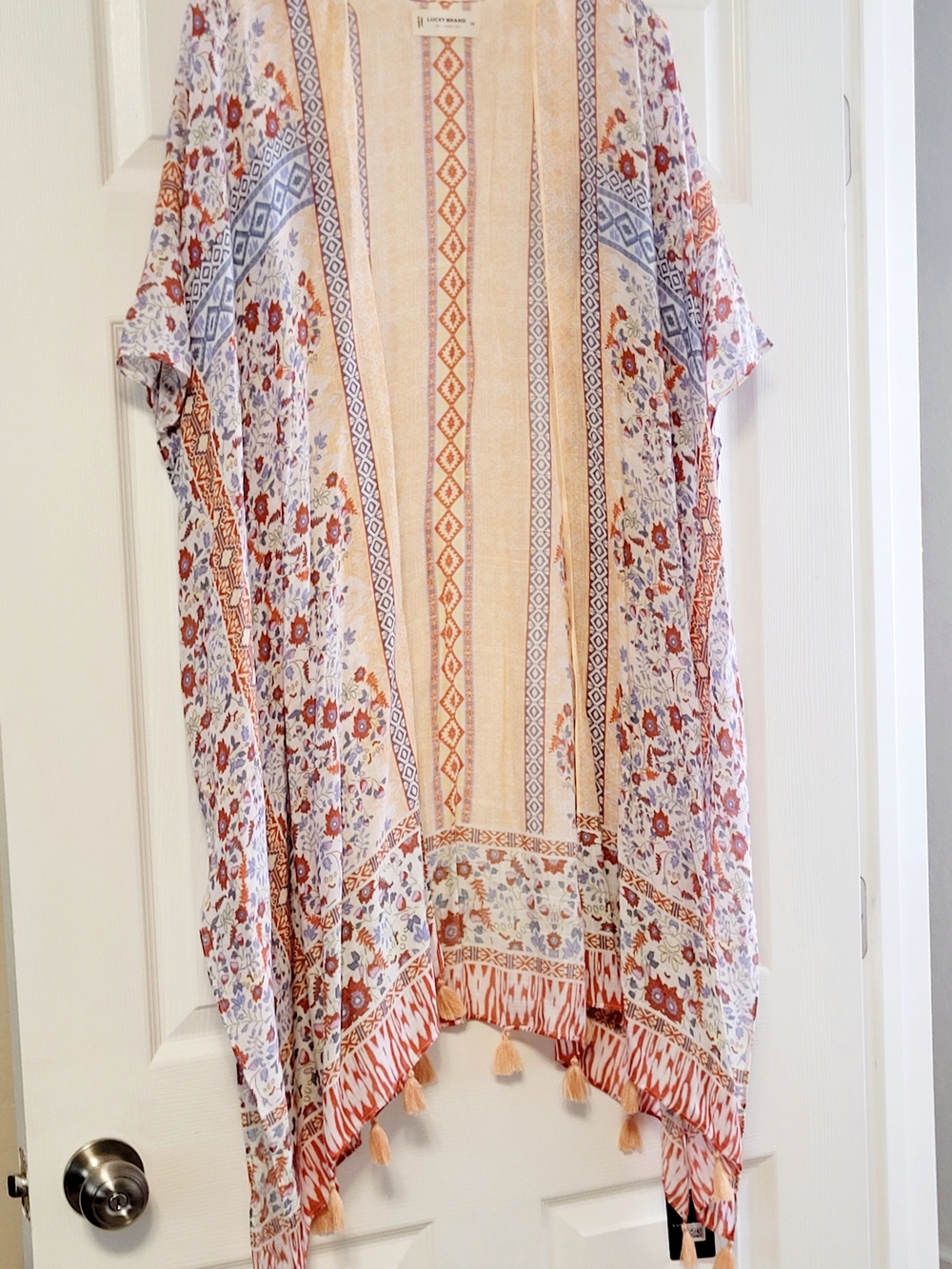 Lucky Brand Peach Floral Tassel Kimono